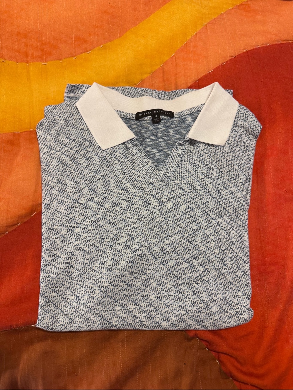 Robert Barakett Navy Marled Polo with White Collar